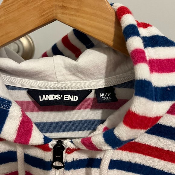 Lands' End Terry Red White Blue Hoodie Size Medium Petite - Picture 2 of 8